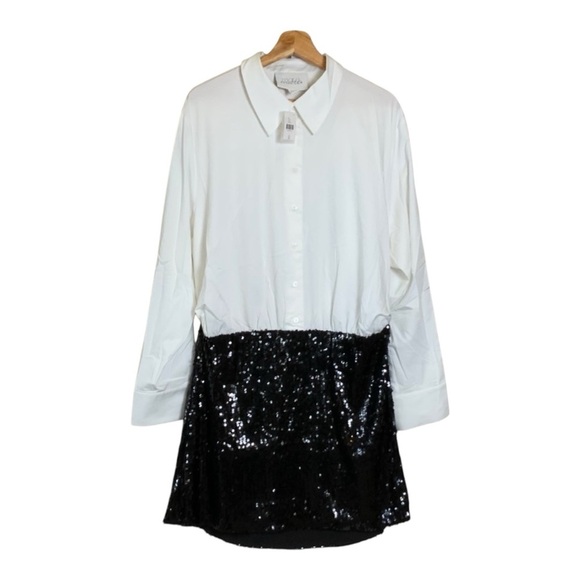 Mare Mare by Anthropology Button down Sequin Twofer Dress in Black  White NWT - Picture 4 of 10